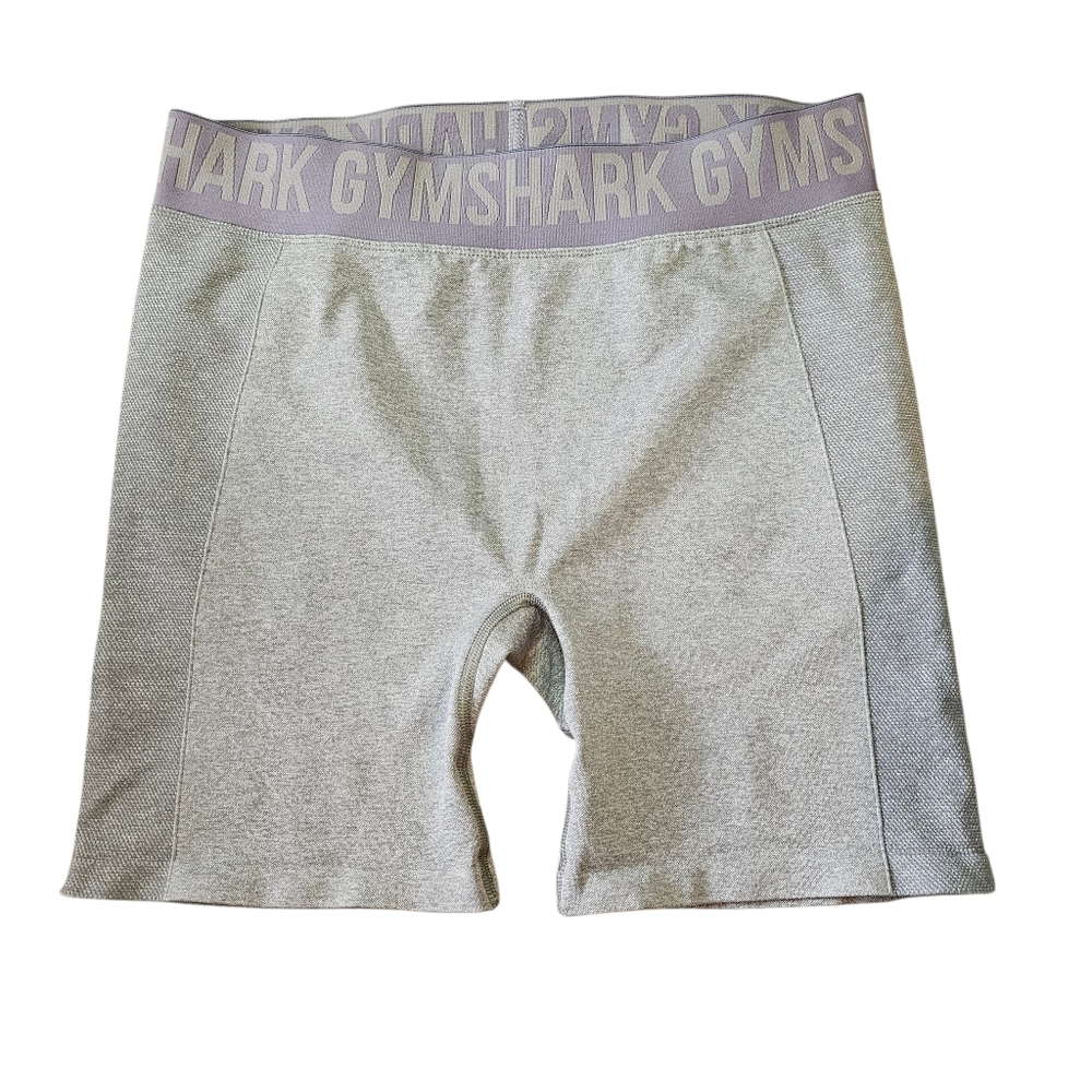 Gymshark Women's Light Gray Flex Shorts Light Purple Waist Band Size XL